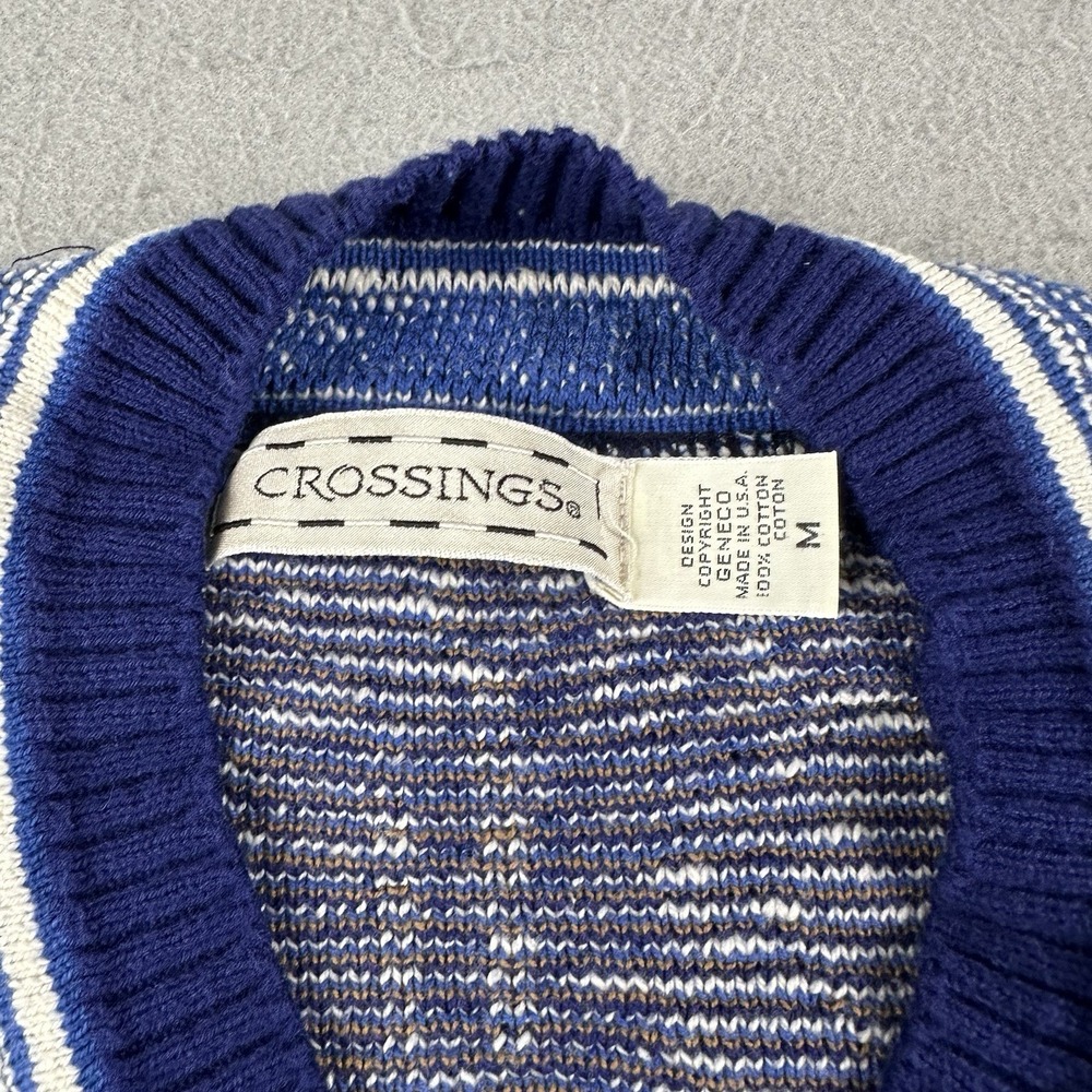 Vintage Tennis Sweater Men's Medium Blue AOP Racket V Neck Knit Pullover - Picture 8 of 16